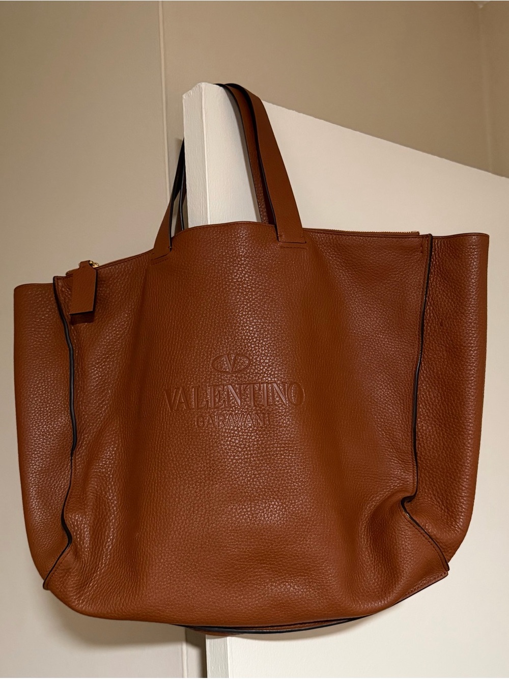 Valentino Garavani Cognac Pebbled Leather Tote - Picture 2 of 2